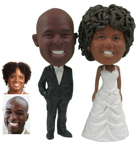 Personalized Wedding Cake Topper Of A Couple With Hands In Pockets, A Cake Topper That Looks Like The Bride And Groom